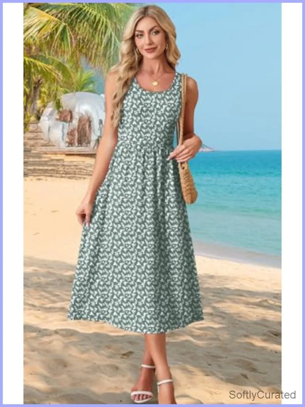 Flowy Scoop Neck Sleeveless Midi Dress with Pockets